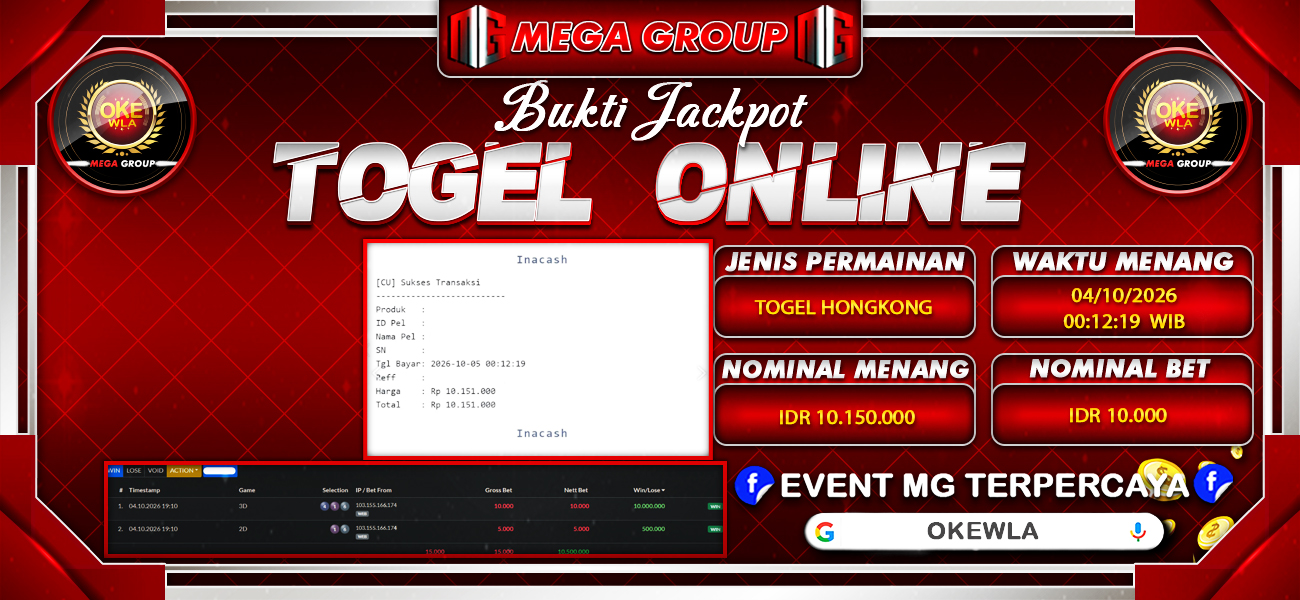 Bukti JP situs Okewla hari Minggu, 04 Oktober 2026